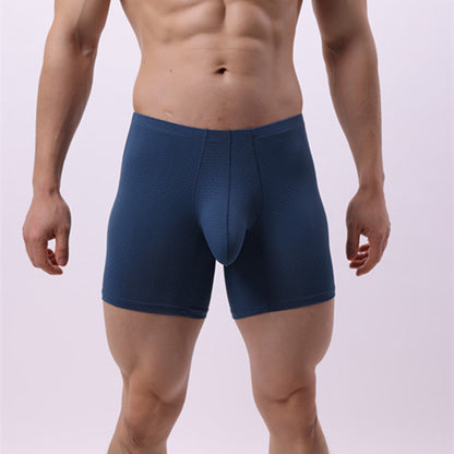 Mens Wide Sexy Sheer Chafe-resistant Solid-color Boxer Briefs