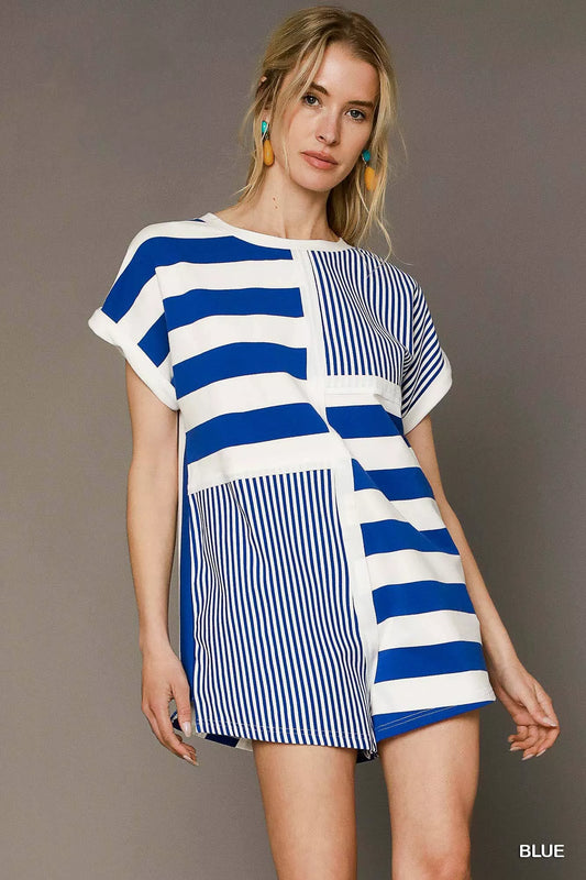 Umgee Mixed Striped Short Sleeve Romper