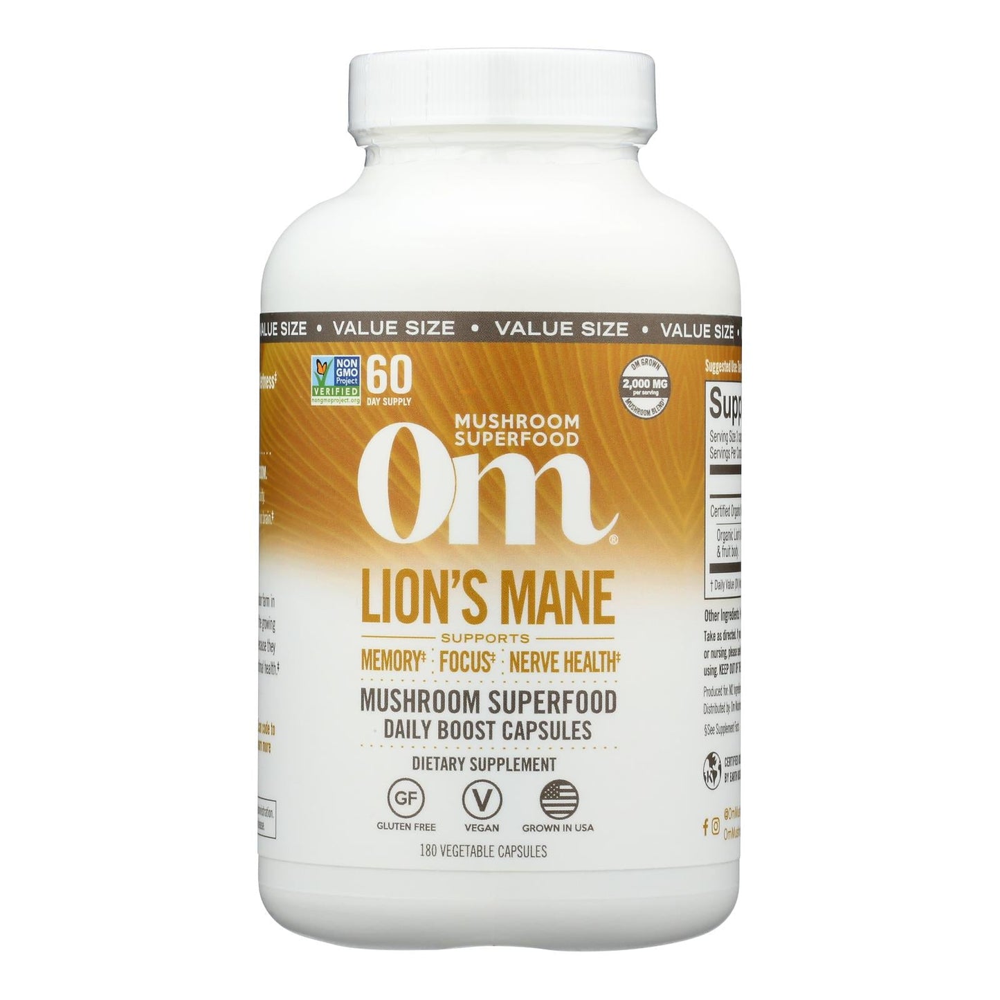 Om Mushroom Superfood Lion's Mane Capsules, 2000mg, 180 Count (60-Day Supply)