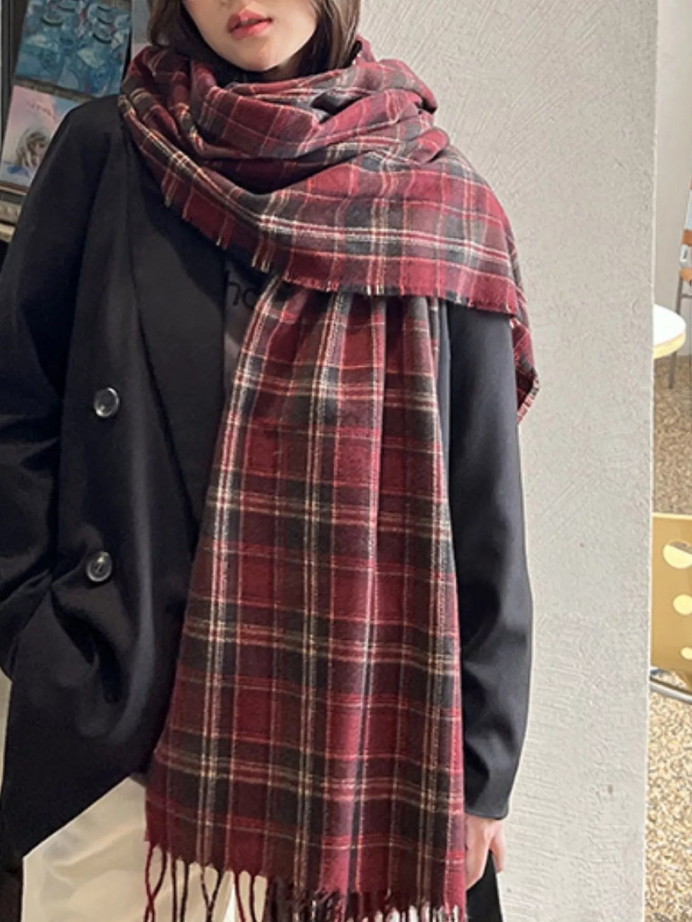 Classic Plaid Fringe Scarf