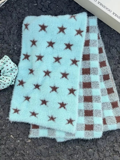 Star Plaid Plush Scarf