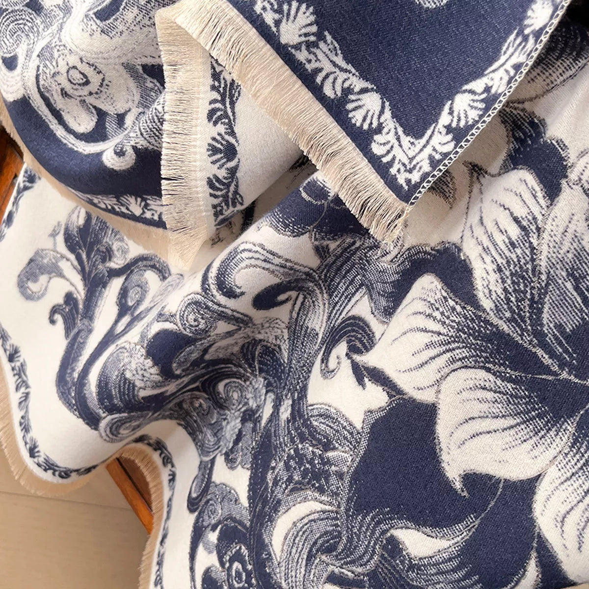 Floral Raw Hem Winter Scarf
