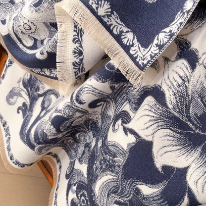 Floral Raw Hem Winter Scarf