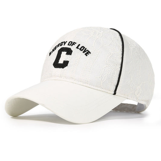 Lace Baseball Cap with Embroidered Letter