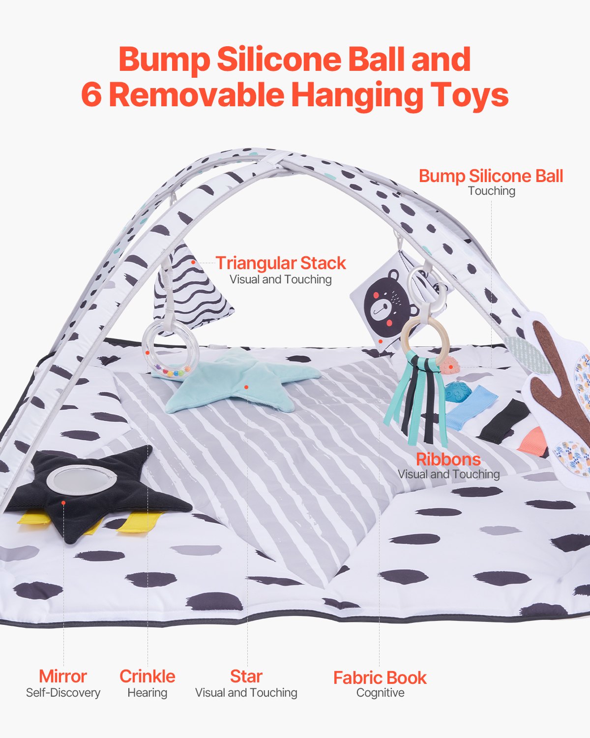 Baby Play Gym Mat Tummy Time Activity Mat With 6 Sensory Toys
