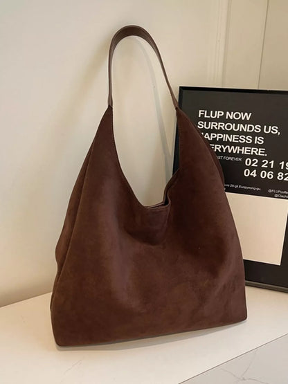 Solid Color Suede Tote Bag