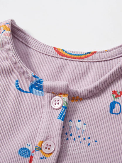 Children's Cartoon Print Button Front Casual Dress