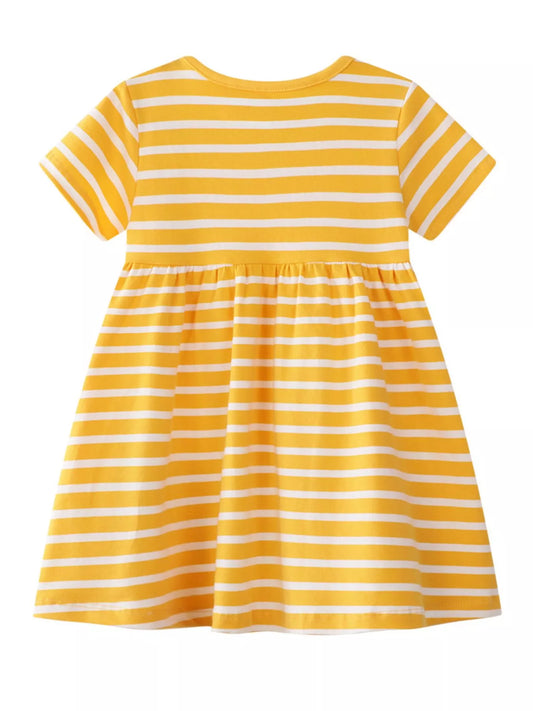 Children's Striped Bird Embroidered Casual Dress