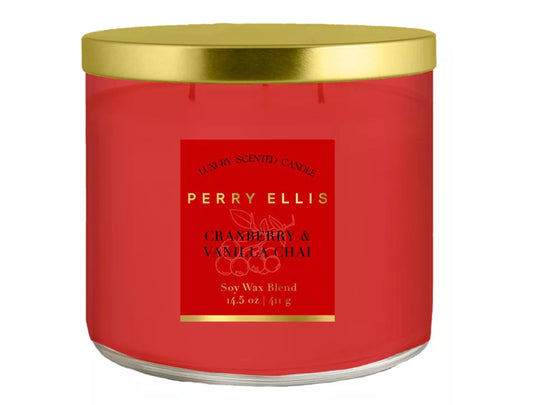 Cranberry & Vanilla Chai 3 Wick Candle by Perry Ellis