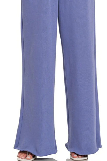 Zenana Fleece Exposed Seam Wide Leg Sweatpants