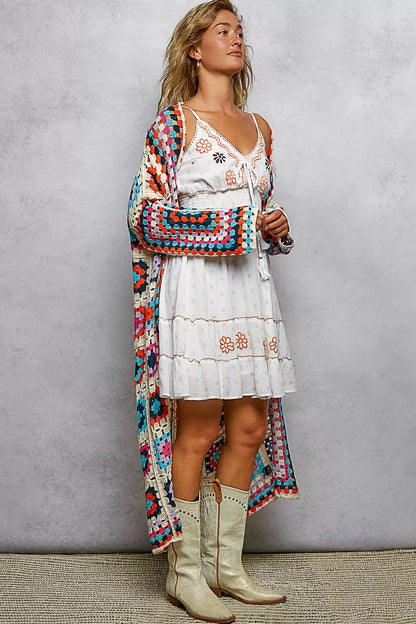 POL Open Front Crochet Cardigan with Weave Knit Patterns