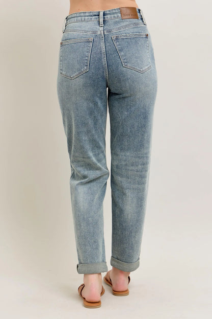 Judy Blue Full Size Hw Vintage Wash Double Roll Cuff Bf Jeans Plus Size