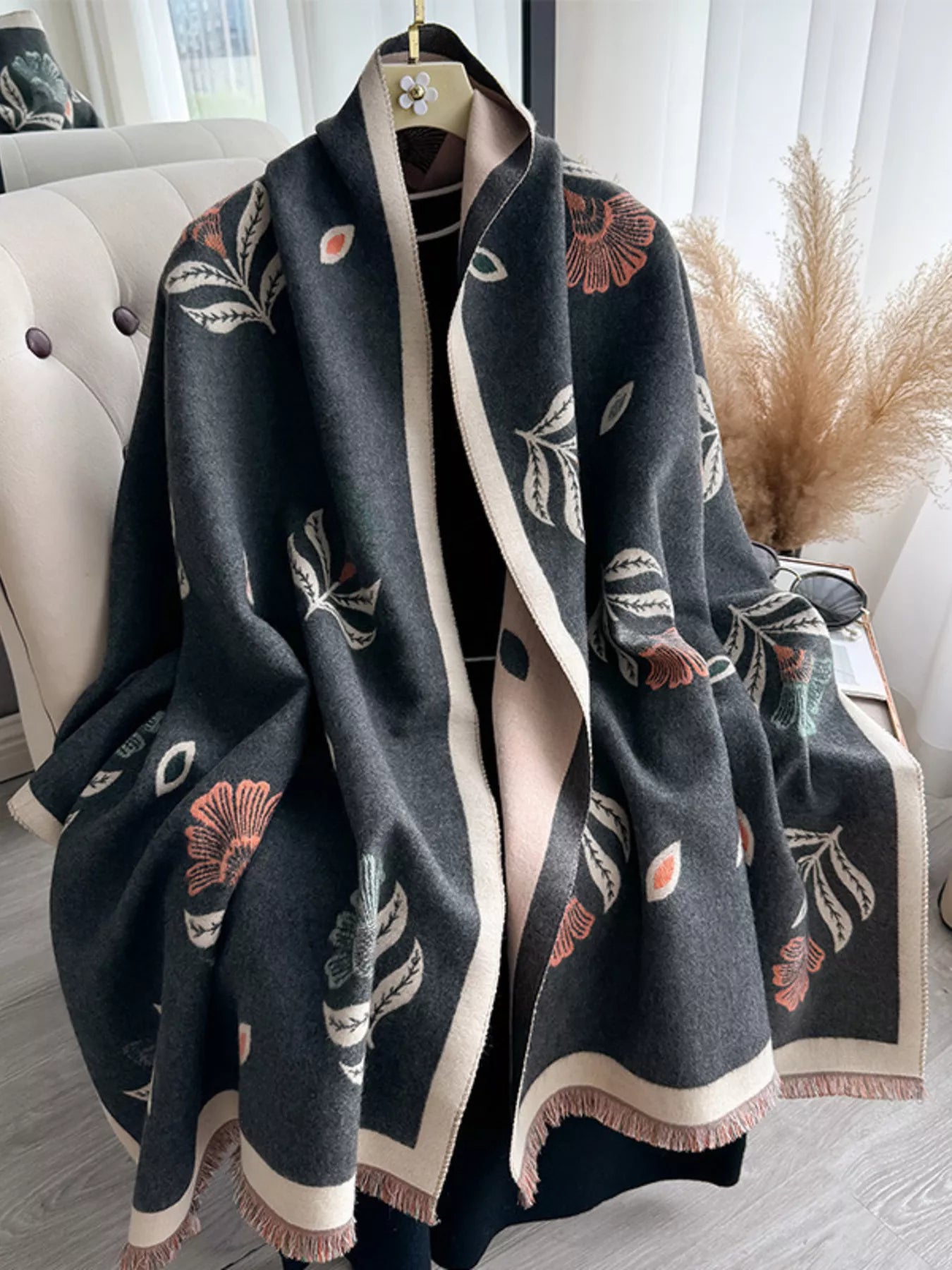 Printed Raw Hem Shawl