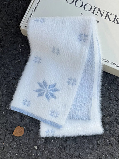 Fluffy Snowflake Pattern Winter Scarf