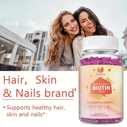 Biotin 12000MCG Beauty Gummies With Collagen & Keratin, Hair, Skin & Nail Support, 60 Count