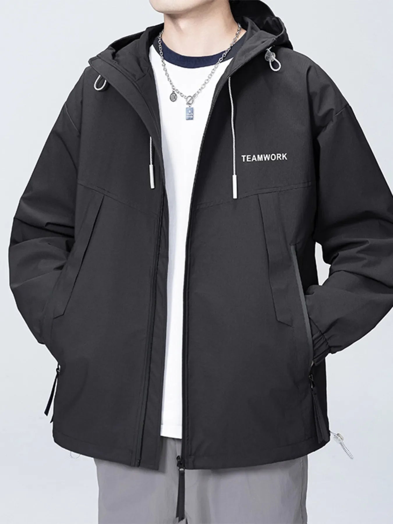 Men's Full Size Contrast Zip Up Long Sleeve Jacket Plus Size