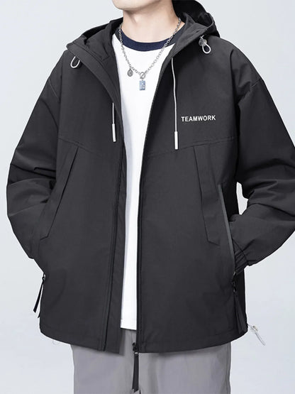 Men's Full Size Contrast Zip Up Long Sleeve Jacket Plus Size