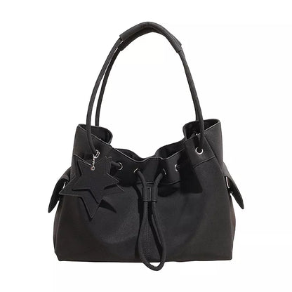 Chic Drawstring Bucket Handbag with Star Charm