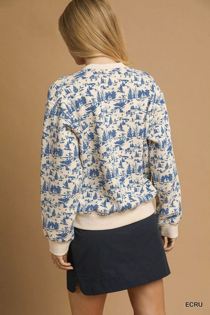 Umgee Scenic Print Cropped Sweatshirt