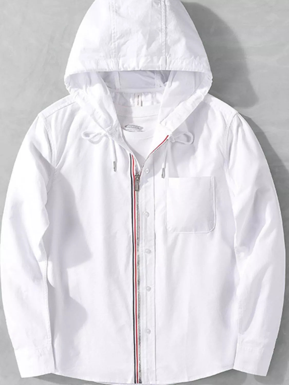 Men's Plus Size Striped Trim Hooded Casual Shacket