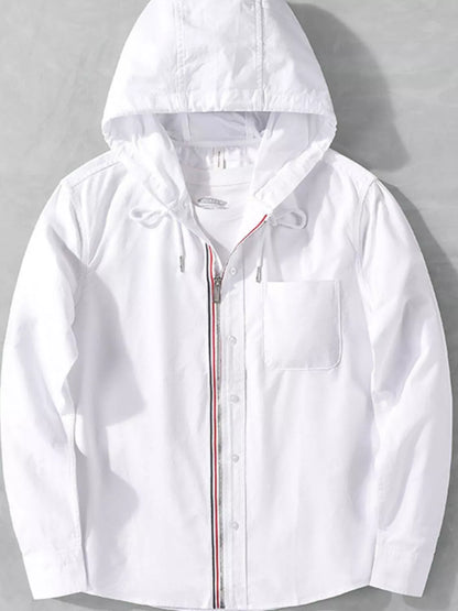 Men's Plus Size Striped Trim Hooded Casual Shacket