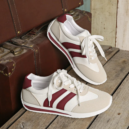 Striped Contrast Mesh Lace Up Sneakers