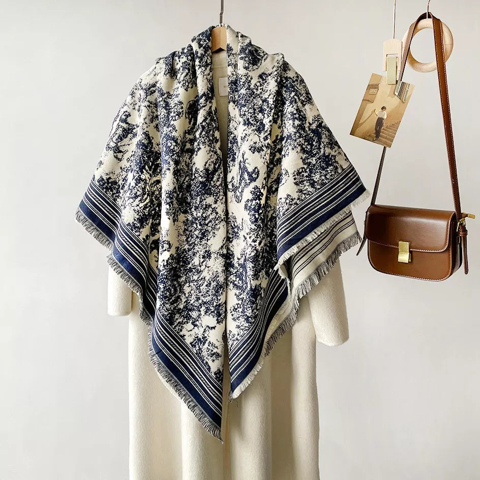 Printed Raw Hem Scarf