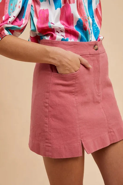 Annie Wear Comfort Stretch Cotton Slit Detailed Mini Skirt