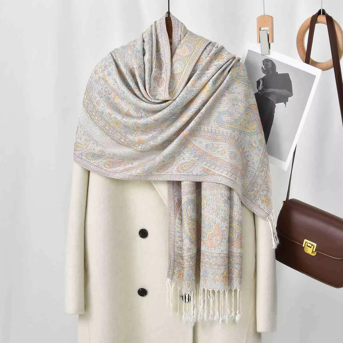 Paisley Patterned Raw Hem Scarf