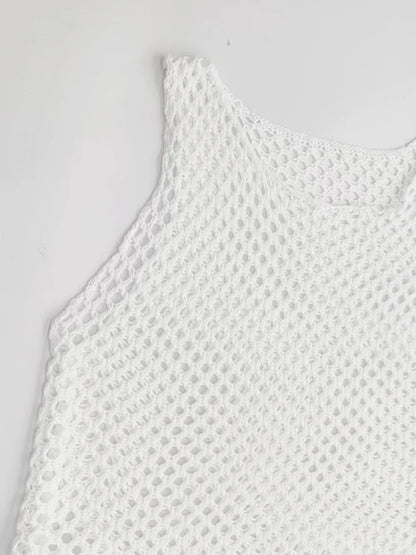 Tassel Hem Hollow Out Sleeveless Cover Up
