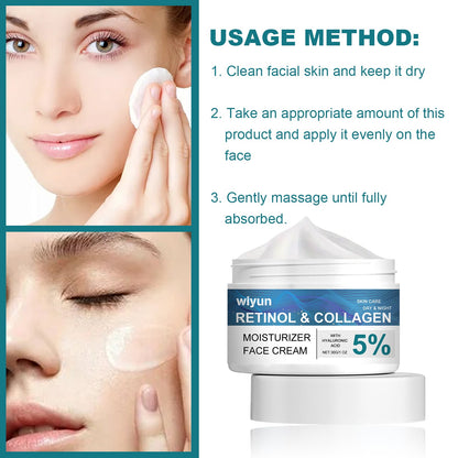 Wiyun Retinol Collagen Moisturizer Face Cream, Deep Moisturizing Long Lasting Hydrating Firming Moisturizing Whitening Skin Care Cream