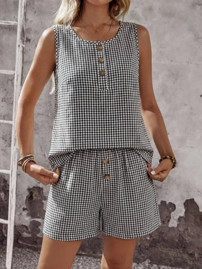 Gingham Sleeveless Top & Shorts Set