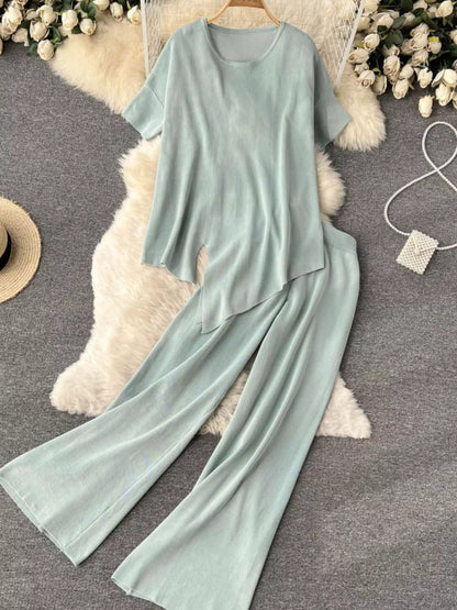 Short Sleeve Top and Wide Leg Pants Set