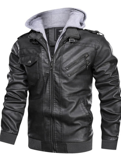 Men's Full Size Vintage Hooded Leather Jacket Plus Size