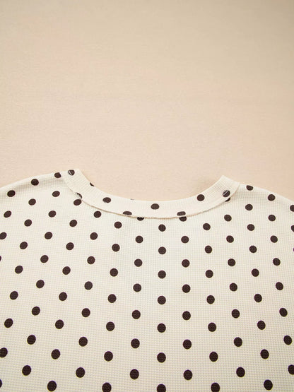 Polka Dot Notched Long Sleeve Top and Drawstring Joggers Lounge Set