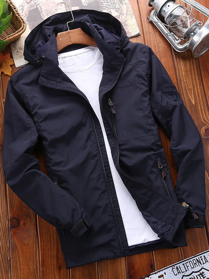 Men's Plus Size Lightweight Hooded Windproof Outdoor Jacket