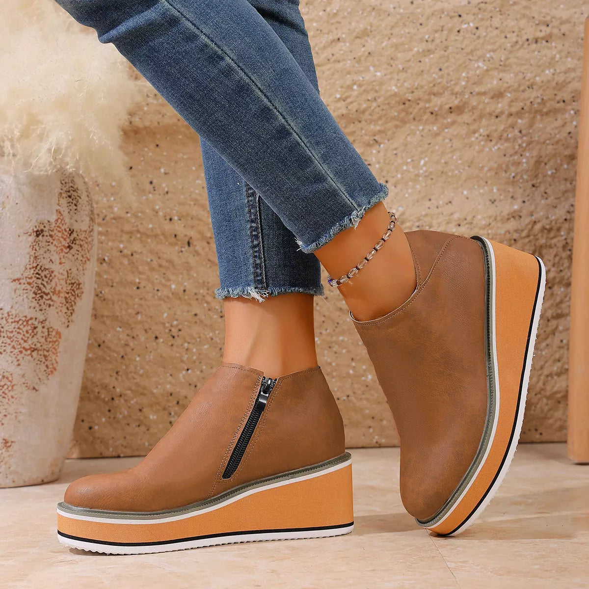 Wedge Ankle Boots with Zipper