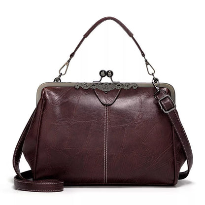 Vintage Kiss Lock Leather Handbag