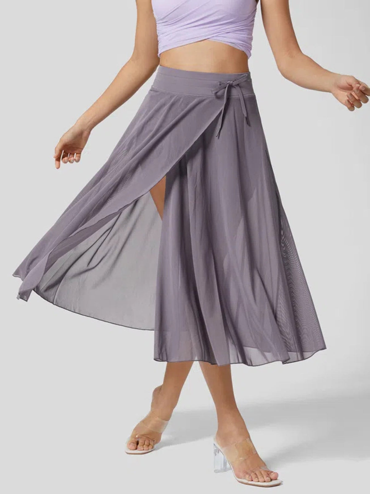 Slit Flowy Skirt with Shorts Liner