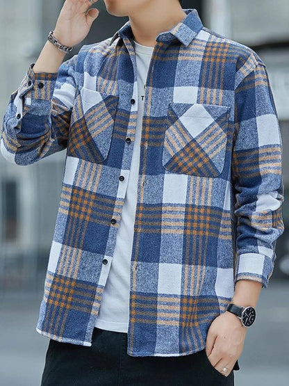 Men's Plus Size Casual Plaid Long Sleeve Shirt