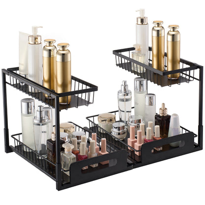 2-Tier Wire Pull Out Cabinet Under Sink Organizer Drawer Basket 2PCS