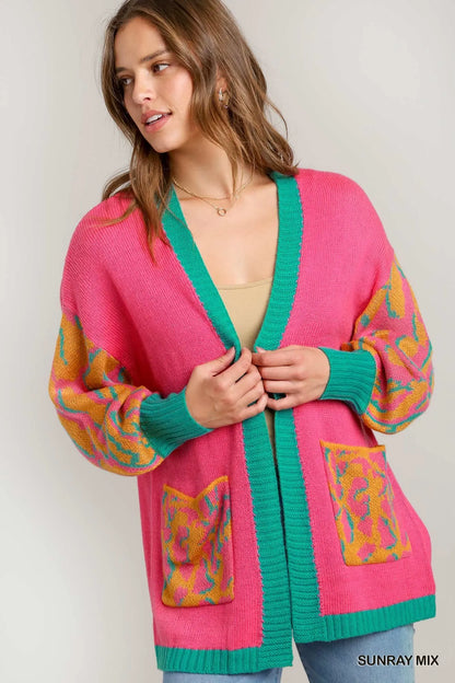 Umgee Animal Print Open Front Sweater Cardigan