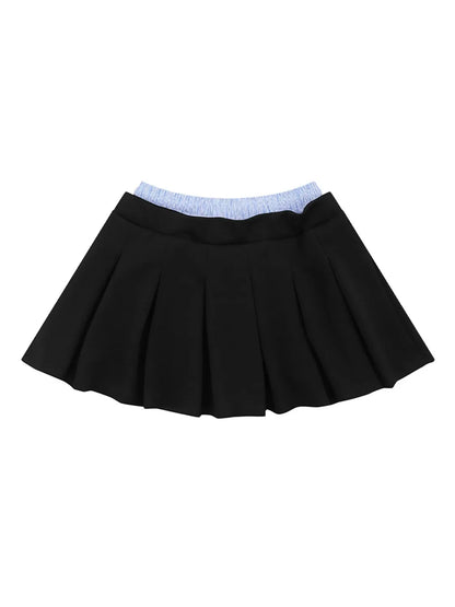 Drawstring Pleated Mini Skirt