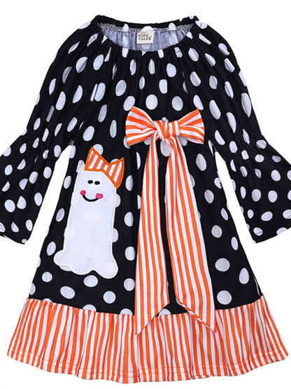 Children's Halloween Ghost Polka Dot Dress with Bow