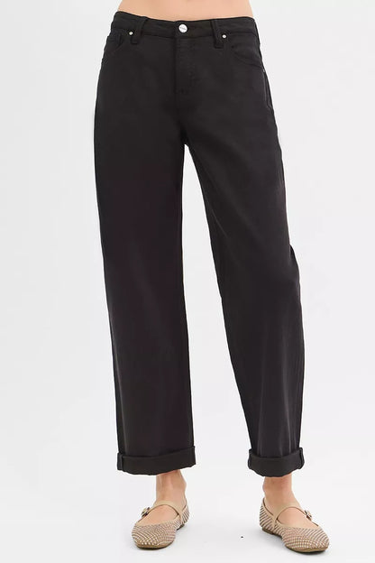 RISEN Tummy Control Mid Rise Ankle Barrel Relaxed Baggy