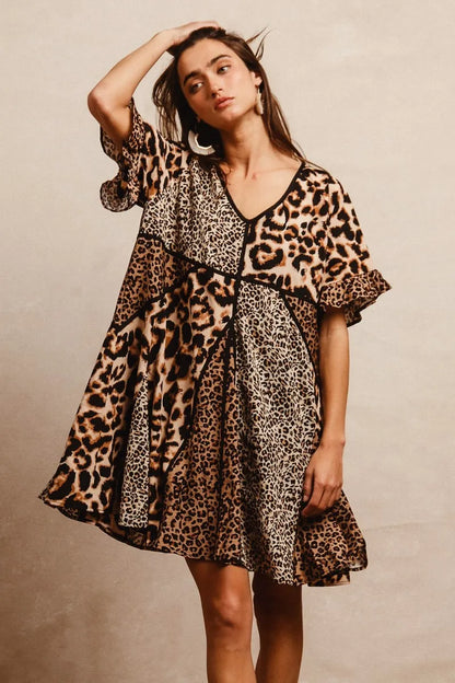 BiBi Leopard Prints Mix and Match Short Sleeves Dress