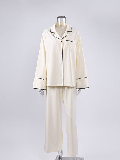 Contrast Trim Button Up Top and Pants Lounge Set