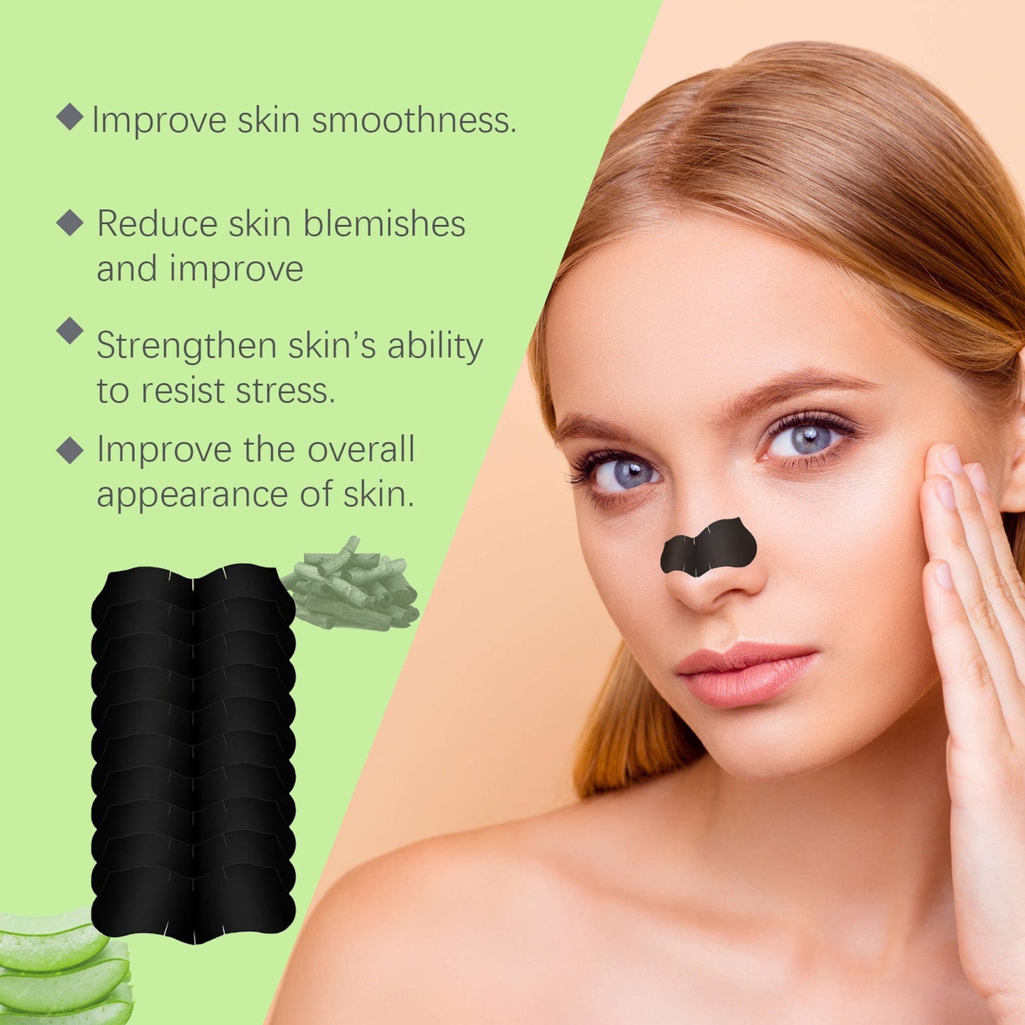 Hoygi Bamboo Charcoal Blackhead Patch, Delicate Skin Care Gently Clean Acne Strawberry Nose Narrow Pores Nose Cleaning Patch