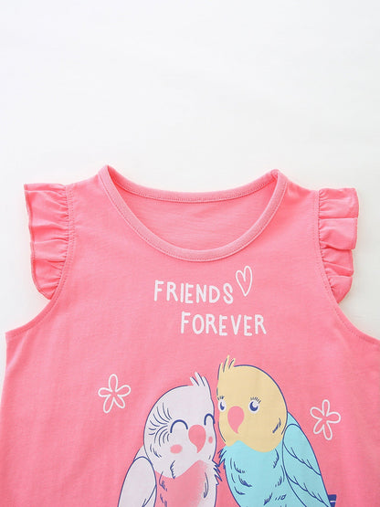Children's Birds Graphic Ruffle Sleeve Top