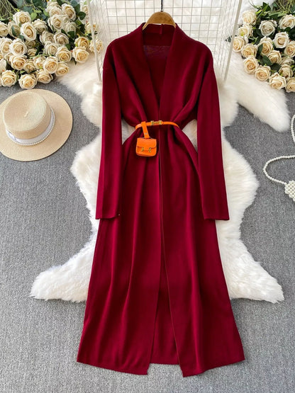 Round Neck Knitted Dress & Cardigan Set